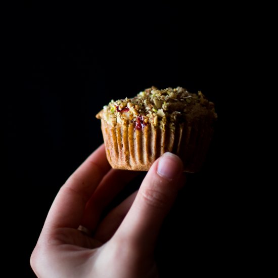 Roasted Strawberry Rhubarb Muffins