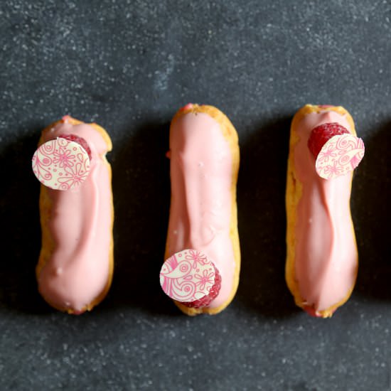 Raspberry Rhubarb Eclairs