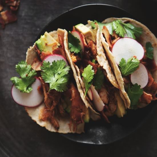 Ancho Chile Pulled Chicken Tacos