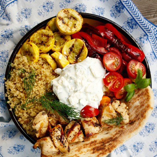 Souvlaki with Quinoa and Veggies