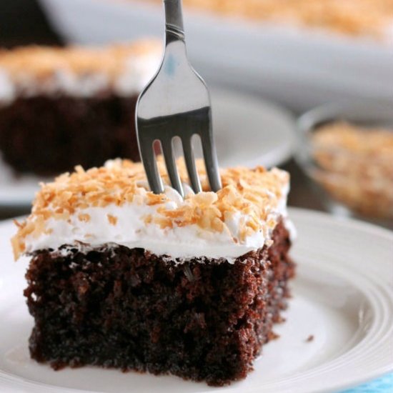 Coconut Cream Chocolate Poke Cake