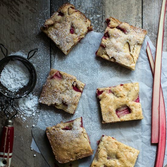 Rhubarb White Chocolate Blondies