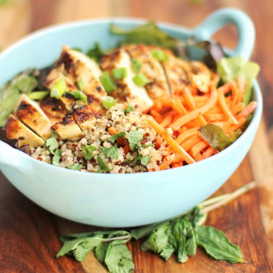 Grilled lemon chicken quinoa bowl