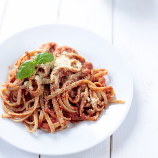 Spaghetti with Vegan Parmesan