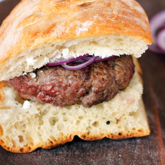 Lamb Burger with Feta and Red Onion