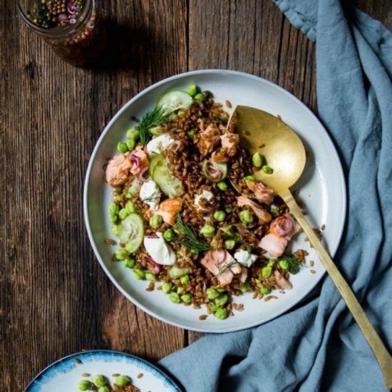 Rye Berry Salad with Salmon