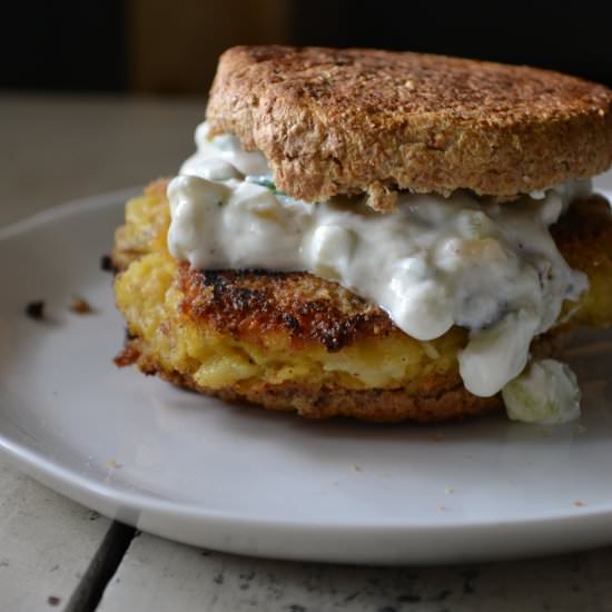 Bombay Burgers w/ Cucumber Raita