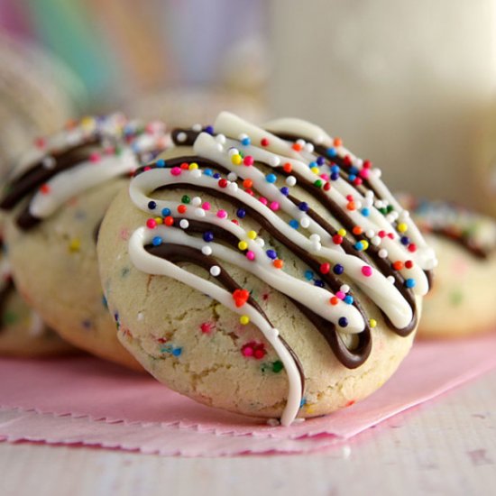 Chocolate Drizzled Funfetti Cookies