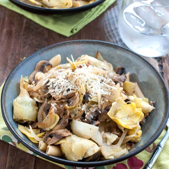 Artichoke, Mushroom and Onion Saute