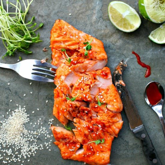 Salmon with Sriracha, Honey and Lime