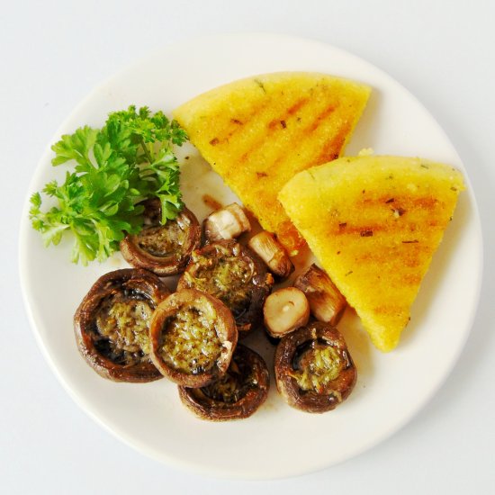 Mushrooms, Garlic Sauce and Polenta