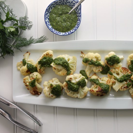 Roasted Cauliflower with Herb Pesto