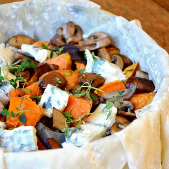 Sweet Potato & Blue Cheese Filo Pie