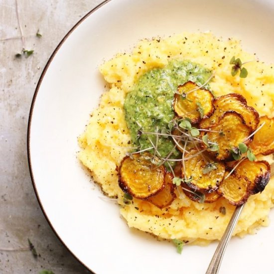 Polenta with Beets + Dill Pesto