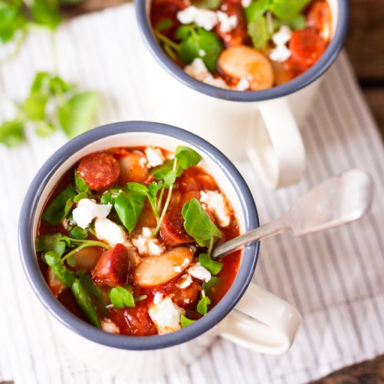 Butterbean, Chorizo and Feta Soup