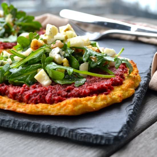 Beet “pesto” cauliflower pizza