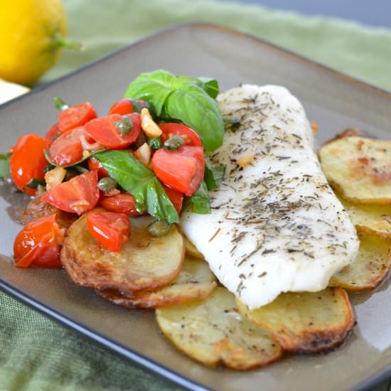 Baked Cod with Crispy Garlic Potato