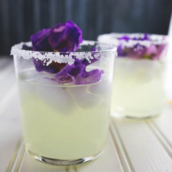 Meyer lemon margarita with pansies