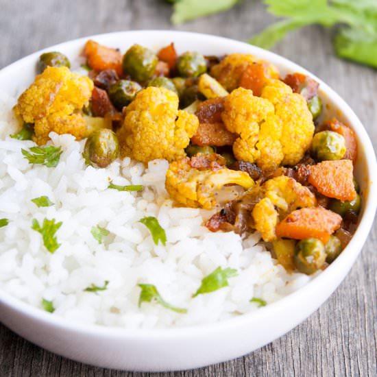 Rice with stir fried veggies