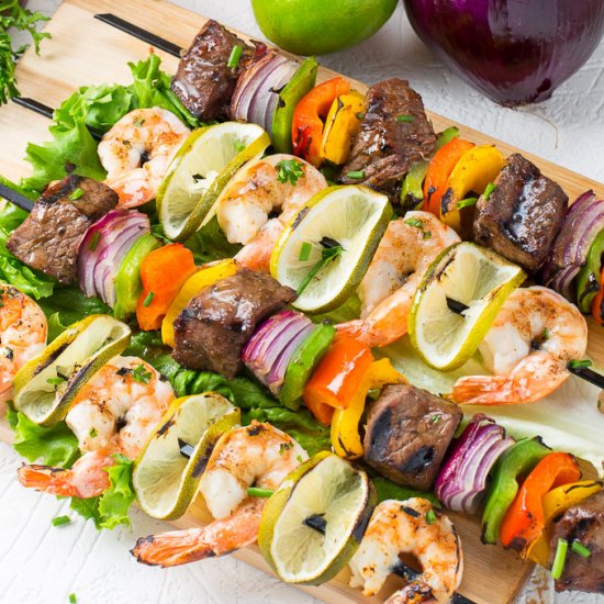 Jerk Beef and Shrimp Kebabs