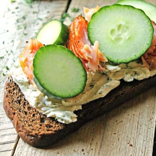 Smoked Salmon Smorrebrod with Dill