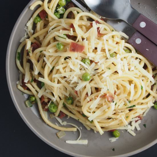 Spaghetti with Prosciutto and Peas