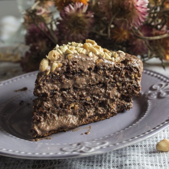 Chocolate and Peanuts Meringue Cake