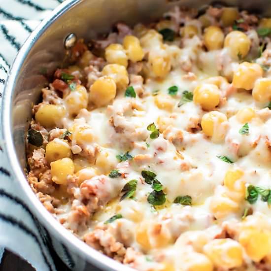 One Skillet Cheesy Sausage Gnocchi