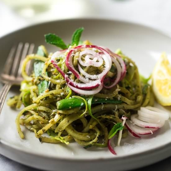 Spiralized Turnip Pesto Pasta Salad