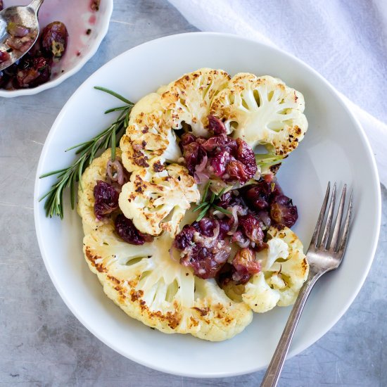 Cauliflower Steaks w/ Grape Chutney