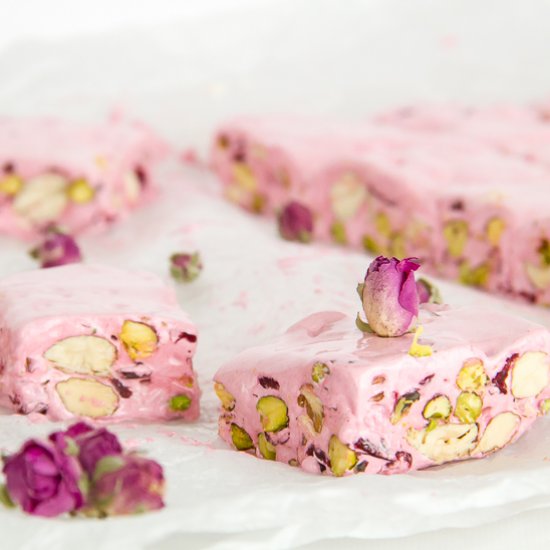 Rosewater Nougat with Pistachios