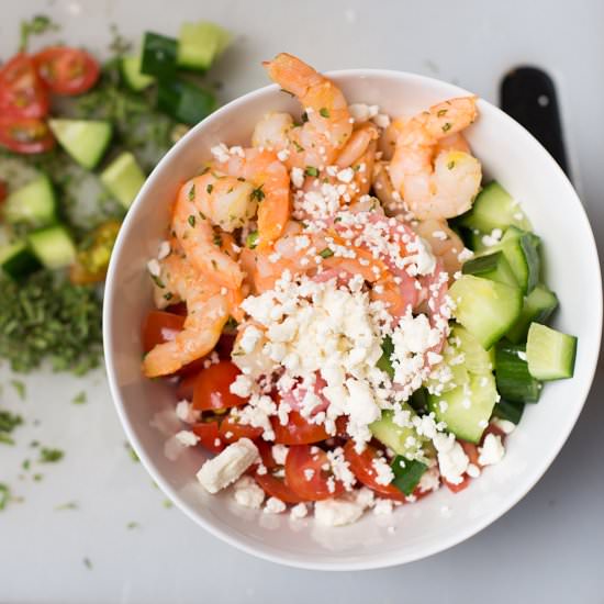 Greek Shrimp Farro Bowl