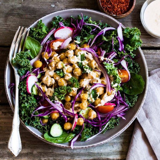 Spicy Chickpea Salad & Tahini Sauce