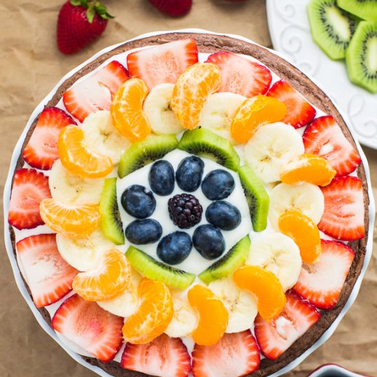 Healthy Rainbow Fruit Brownie Pizza