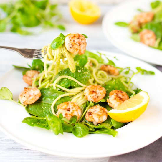 Garlic Shrimp with Pesto Pasta