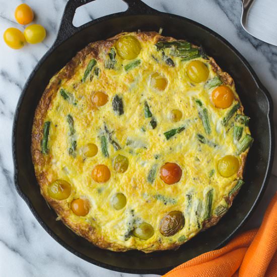 Asparagus Tomato + Cheddar Frittata