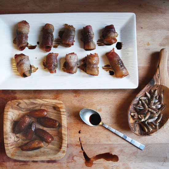 Bacon-wrapped dates with balsamic