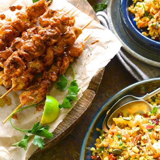 Chicken Kebabs and Bulgur Salad