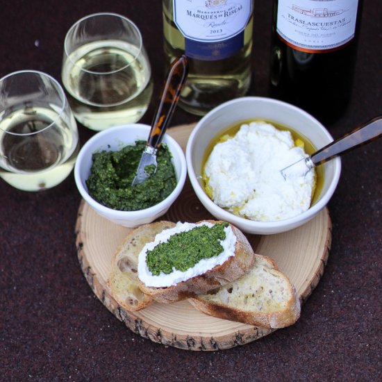 Kale Pesto Ricotta Crostini