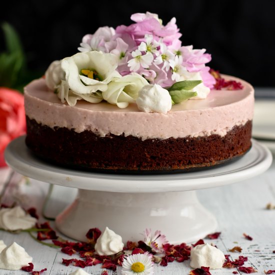 Brownie Cake with Strawberry Mousse