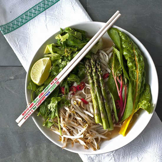 Vegan Pho with Grilled Asparagus