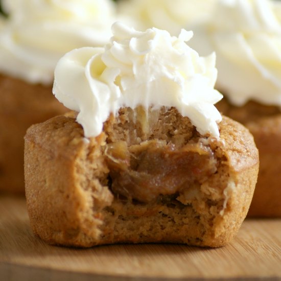 Caramel Stuffed Banana Cupcakes