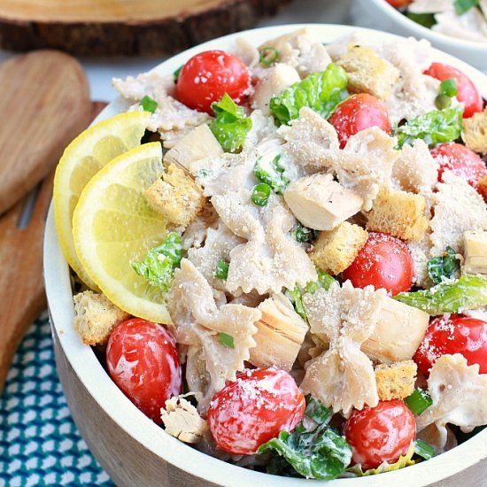 Lighter Chicken Caesar Pasta Salad