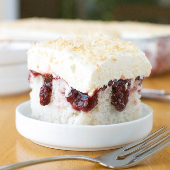 Raspberry Coconut Poke Cake