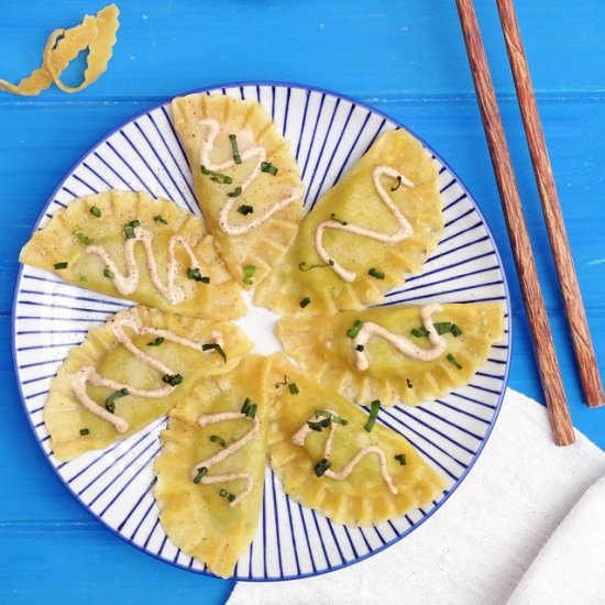 Spinach and soy ricotta ravioli