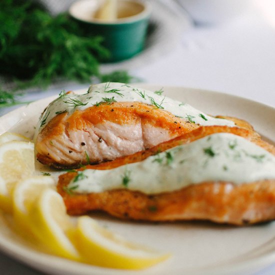 Salmon with Wasabi Dill Sauce