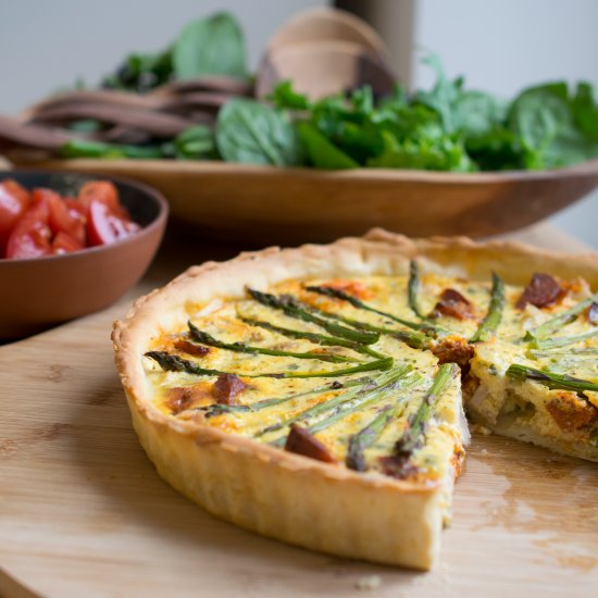 Chicken, Chorizo & Asparagus Quiche