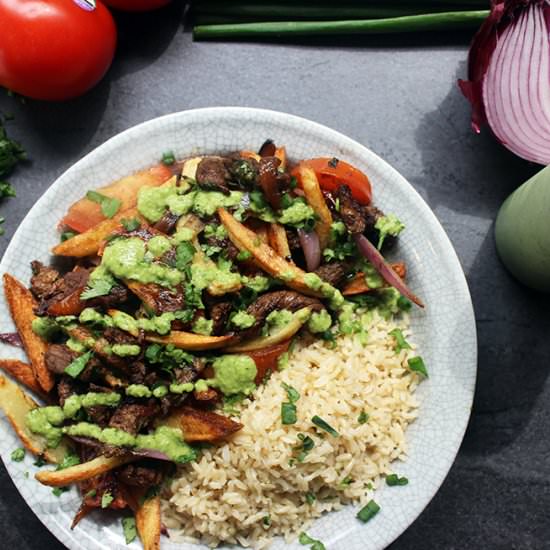 Peruvian Lomo Saltado & Aji Sauce