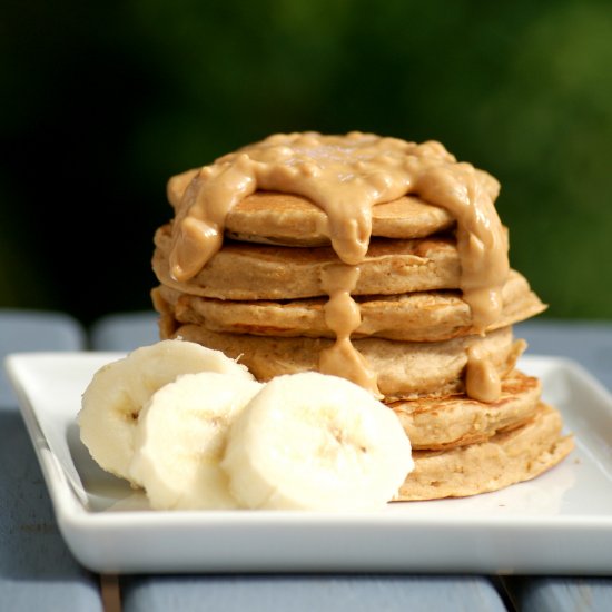 Vegan PB Banana Protein Pancakes