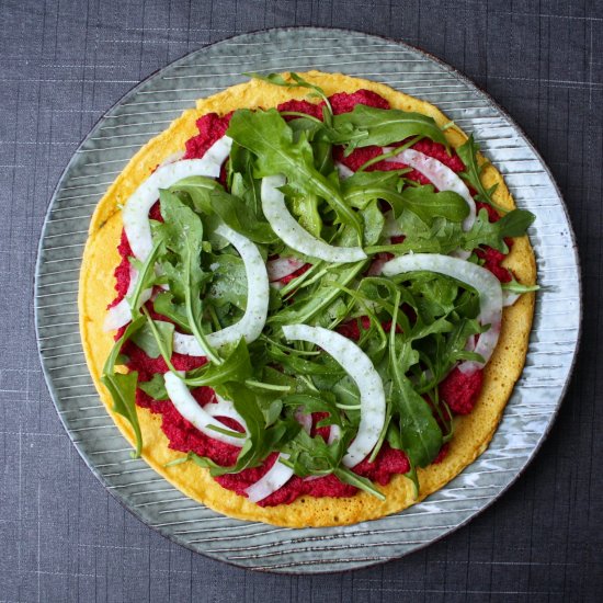 Socca Pizza with Beetroot Creme